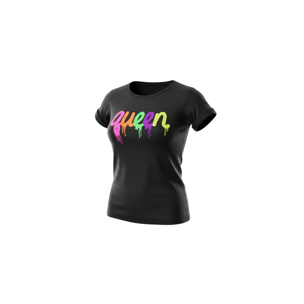 Popular Sports Graphic Tee Womens XL Black Neon Queen Drip Paint Short Sleeve